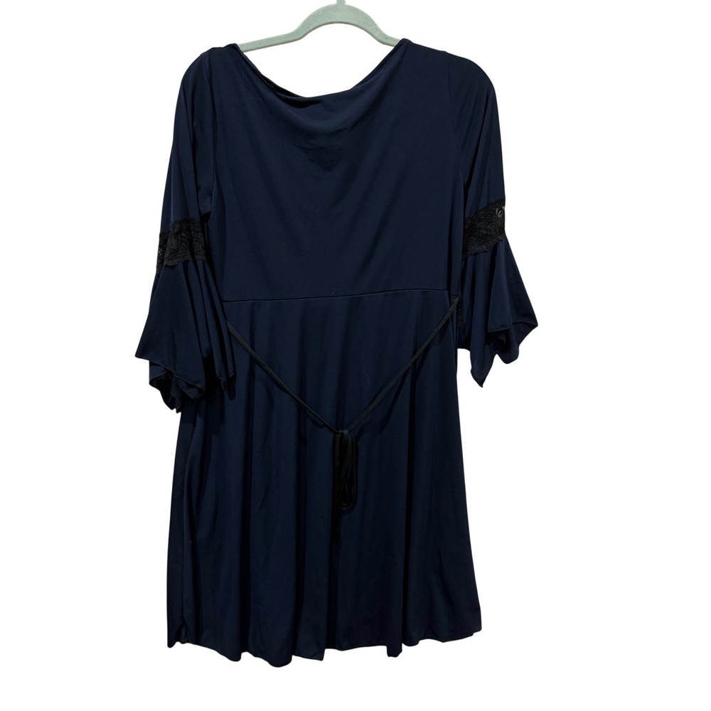 Dare to Wear Blue Lace Up Gothic Victorian Bell Sleeve Mini Dress 1X NEW - Picture 3 of 8